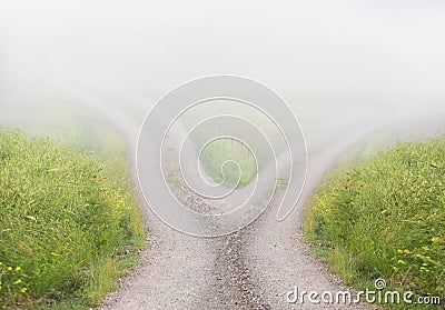 Road splitting in two different directions Stock Photo