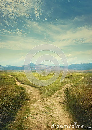 Road splitting in two ways Stock Photo