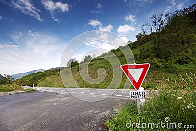 Road stop sign in france Stock Photo