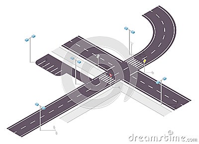 Road, street traffic, info graphic, junction crossway on white. Illustration of crossroads main and side road. Vector Illustration