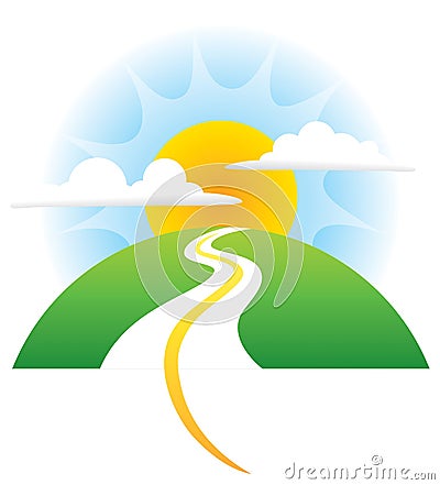 Road Sun Logo Vector Illustration