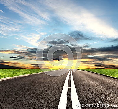 Road and sunset sky Stock Photo