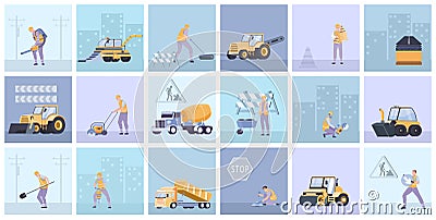 Road Surface Square Set Vector Illustration