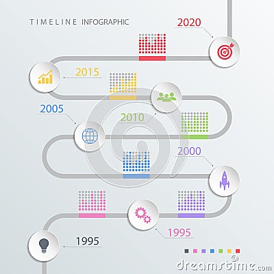 Road timeline infographic design template with color icons. Cartoon Illustration