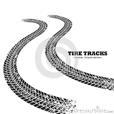 Road tire tracks on white background in perspective Vector Illustration