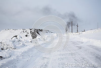 Road to Barentsburg - Russian Arctic city Editorial Stock Photo