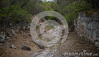 The road to Chufut-Kale - medieval cave town in Crimean Mountain Stock Photo