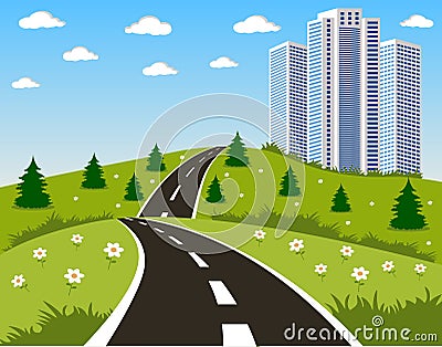 Road to a city Vector Illustration