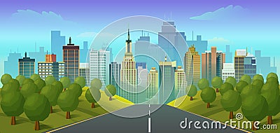 Road to city landscape Vector Illustration