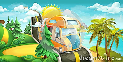 Road to clouds, sea and forest. 3d vector panorama Vector Illustration