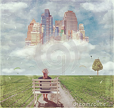 The road to the future city on the cloud Stock Photo