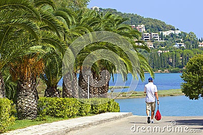 Road to Govino beach in Gouvia, Corfu, Greece Editorial Stock Photo