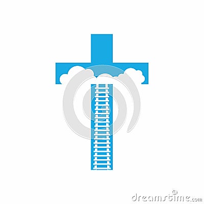 The road to heaven only through the cross of Jesus Christ. Stairway to Heaven Vector Illustration