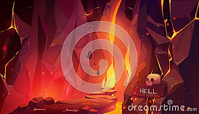Road to hell, infernal hot cave with lava and fire Vector Illustration
