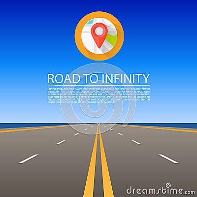 Road to infinity, Road vector highway, Vector illustration, Road sky background. Vector Illustration