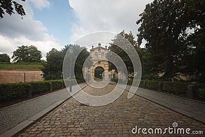 The road to the Leopold Gate, the entrance to the fortress Vysehrad, Prague Editorial Stock Photo