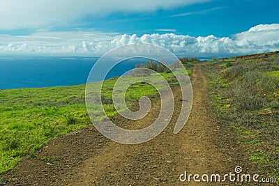 A road to a lighthouse of Ponto do Pargo Stock Photo