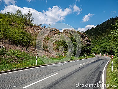 the road to the mountains forest dieback in the german Stock Photo