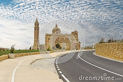 Road to National Shrine of the Blessed Virgin of Ta Pinu church in Malta, Gozo island Stock Photo