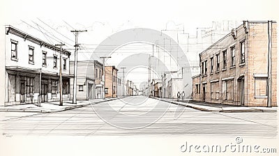 Urban Street Drawing With Frontal Perspective And Smokey Background Stock Photo