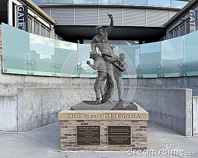 'The Road to Omaha' by sculptor John Lajba at the entrance to Charles Swab Field in Omaha. Editorial Stock Photo