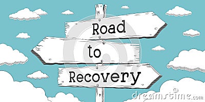 Road to recovery - outline signpost with three arrows Cartoon Illustration