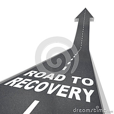 Road to Recovery Words on Pavement - Up Arrow Stock Photo