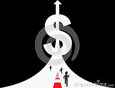 Road to Revenue, Business profit and wealth path. Group of businessmen running on the highway to success Vector Illustration