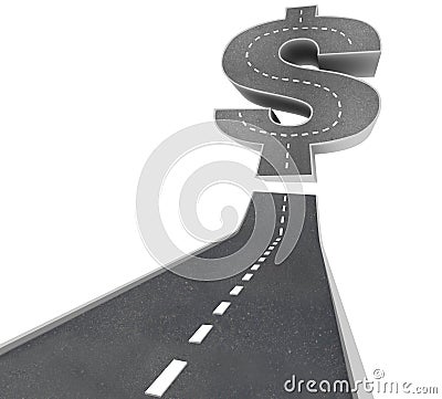 Road to Riches - Dollar Sign on Street Stock Photo