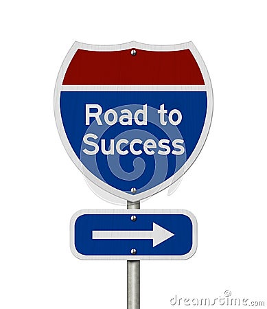 Road to success on red, white and blue USA highway sign Stock Photo