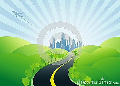 Road to urban City Vector Illustration