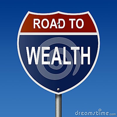Road to Wealth sign Stock Photo