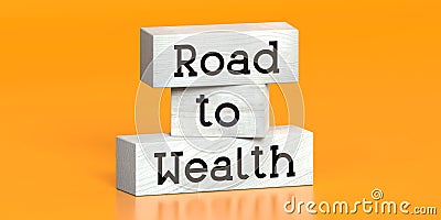 Road to wealth - words on wooden blocks Cartoon Illustration