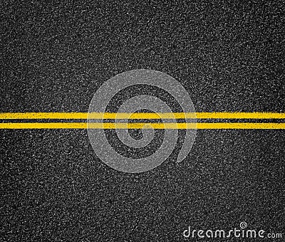 Road top view. Asphalt highway yellow marks. Stock Photo