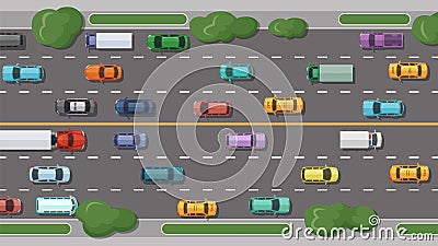 Road traffic. City street with cars and taxi top view. Town transportation vector background Vector Illustration