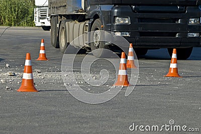 Road traffic cone on accident site Stock Photo