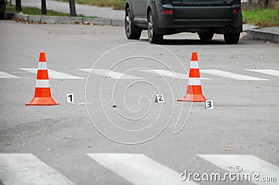 Road traffic cone on accident site Stock Photo