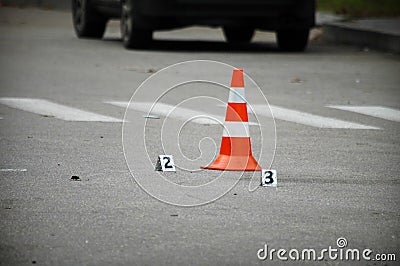 Road traffic cone on accident site Stock Photo