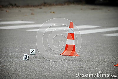 Road traffic cone on accident site Stock Photo
