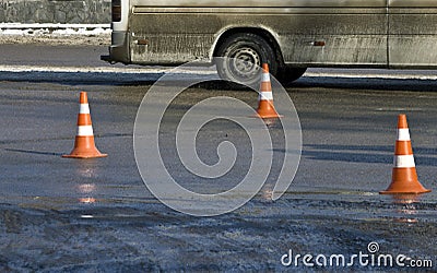 Road traffic cone on accident site Stock Photo