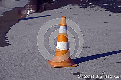 Road traffic cone on accident site Stock Photo