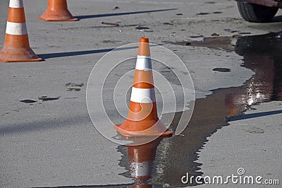 Road traffic cone on accident site Stock Photo