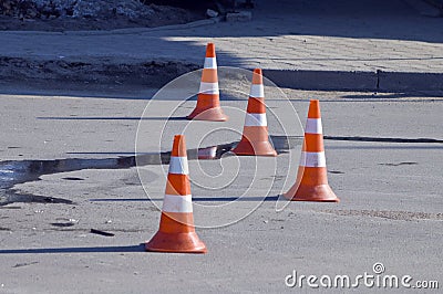 Road traffic cone on accident site Stock Photo