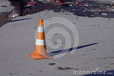 Road traffic cone on accident site Stock Photo