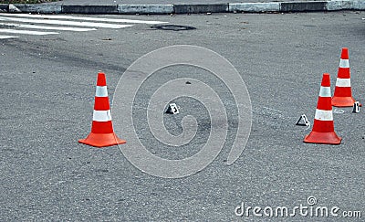 Road traffic cone on accident site Stock Photo