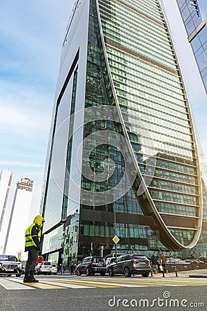 road traffic controller pedestrian Moscow city .Empire tower Editorial Stock Photo