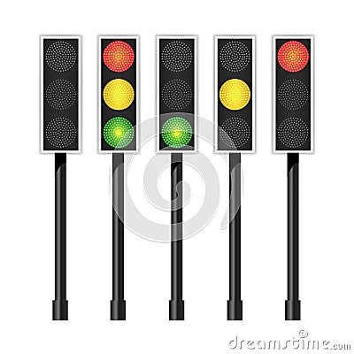 Road Traffic Light Vector. Realistic LED Panel. Sequence Lights Red, Yellow, Green. Go, Wait, Stop Signals. Isolated On Vector Illustration