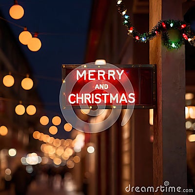 Road traffic sign reading Merry Christmas holiday greetings message Stock Photo