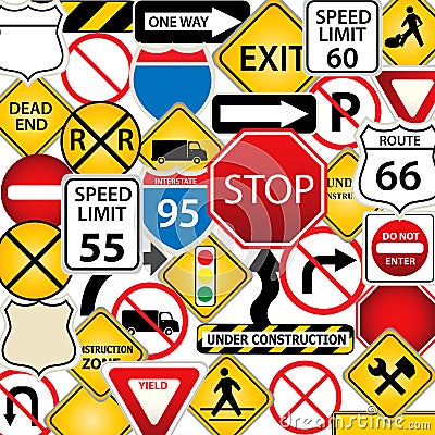 Road and traffic signs Vector Illustration