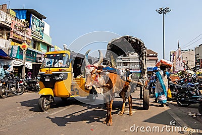Road traffic in Tiruvannamalai. Editorial Stock Photo